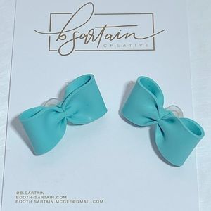 Teal Bow Earring - Handmade